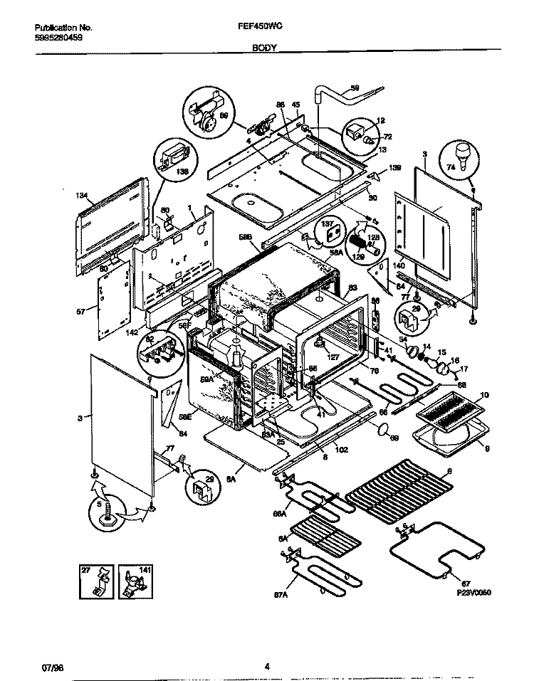 BODY Diagram and Parts List for FEF450WCDB  Frigidaire Range