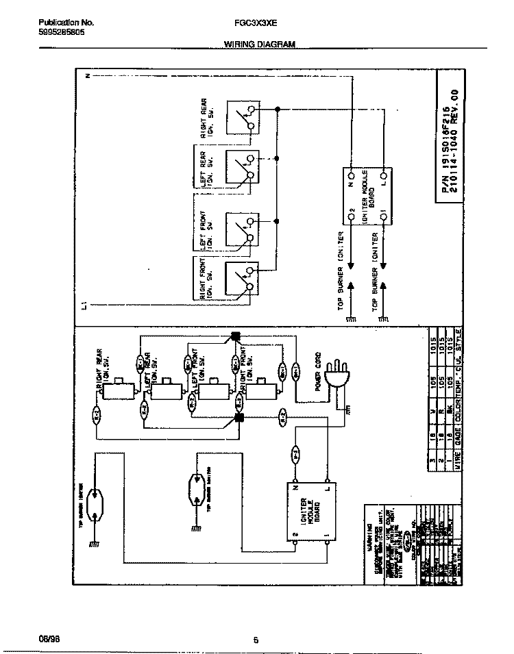WIRING DIAGRAM Diagram and Parts List for FGC3X3XEDA  Frigidaire Cooktop