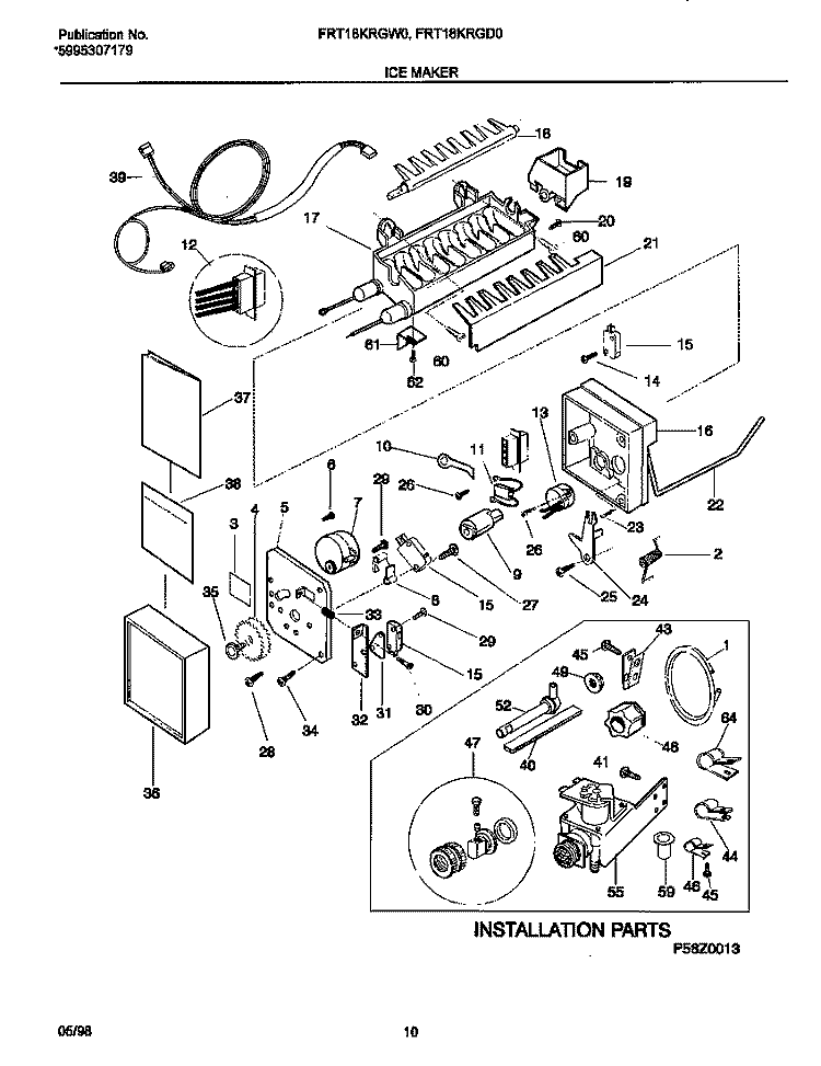 ICE MAKER Diagram and Parts List for FRT18KRGW0  Frigidaire Refrigerator