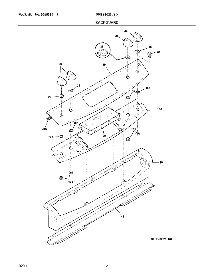 BACKGUARD Diagram and Parts List for FFGS3025LSD  Frigidaire Range