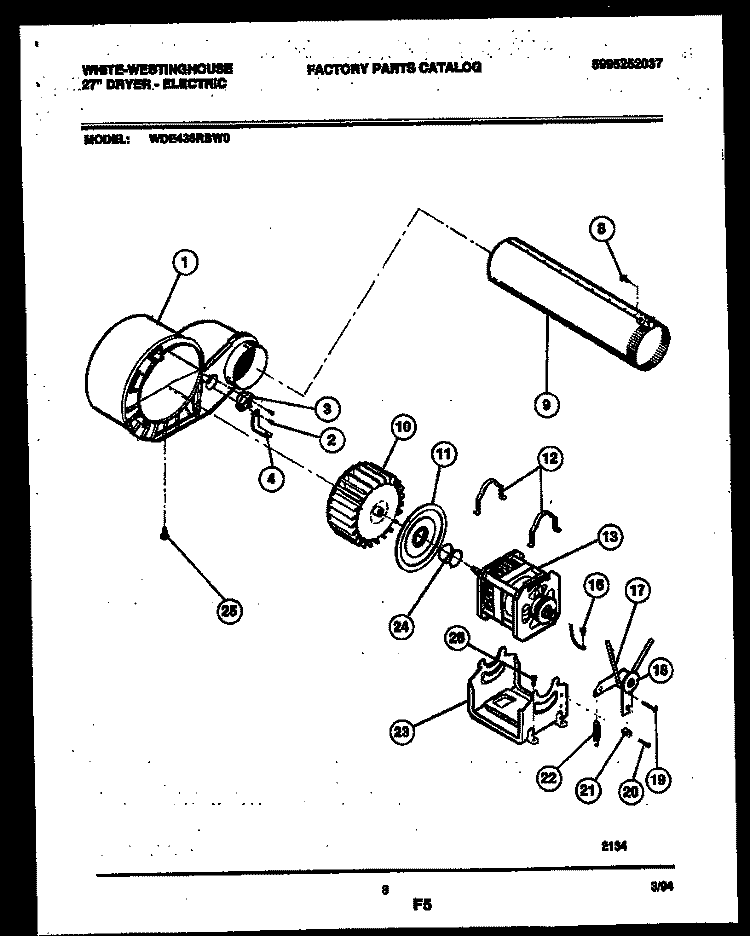 BLOWER AND DRIVE PARTS Diagram and Parts List for WDE436RBD0  Frigidaire Dryer