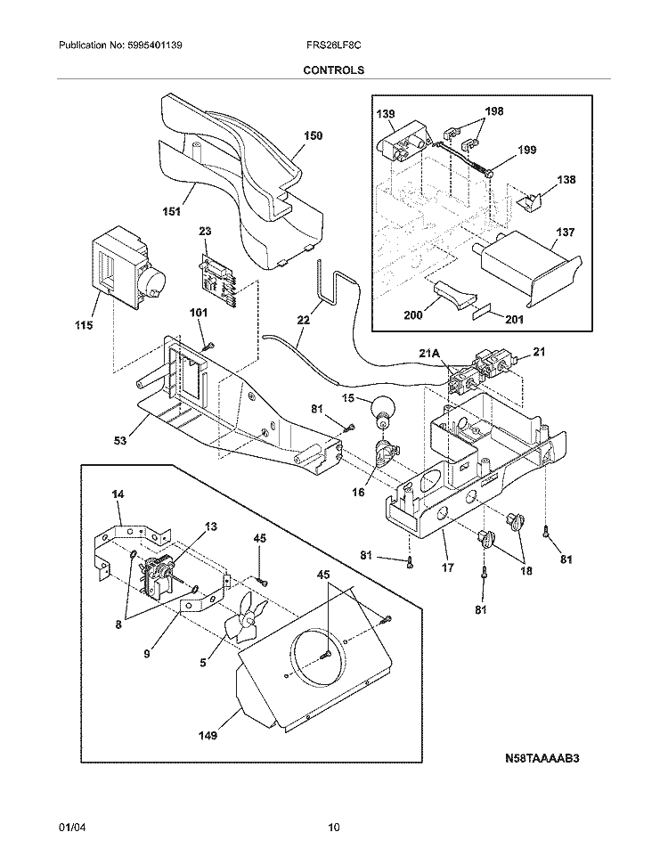 CONTROLS Diagram and Parts List for FRS26LF8CW0  Frigidaire Refrigerator
