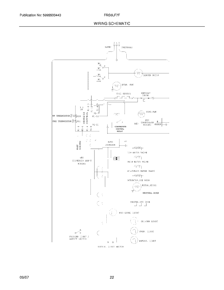 WIRING SCHEMATIC Diagram and Parts List for FRS6LF7FSC  Frigidaire Refrigerator