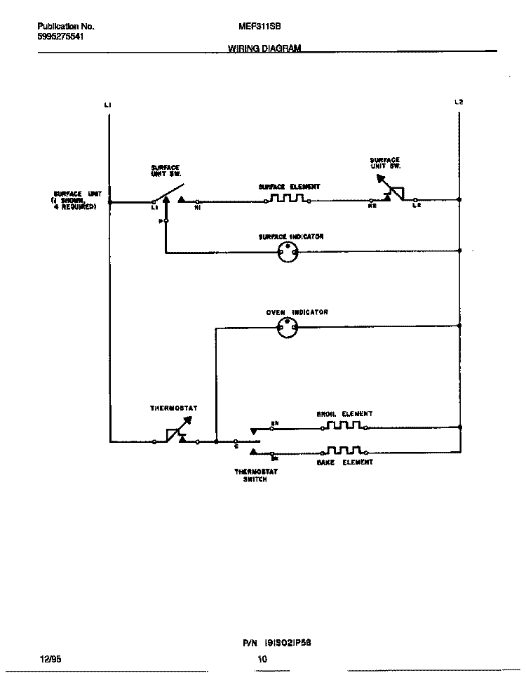 WIRING DIAGRAM Diagram and Parts List for MEF311SBWD  Frigidaire Range