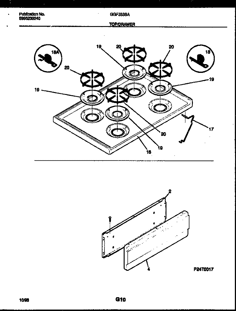 COOKTOP AND DRAWER PARTS Diagram and Parts List for GGF353SAWA  Gibson Range