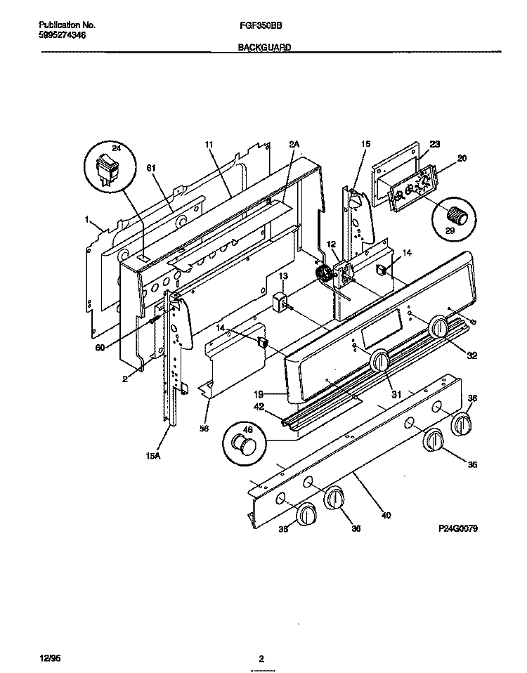 BACKGUARD Diagram and Parts List for FGF350BBDB  Frigidaire Range