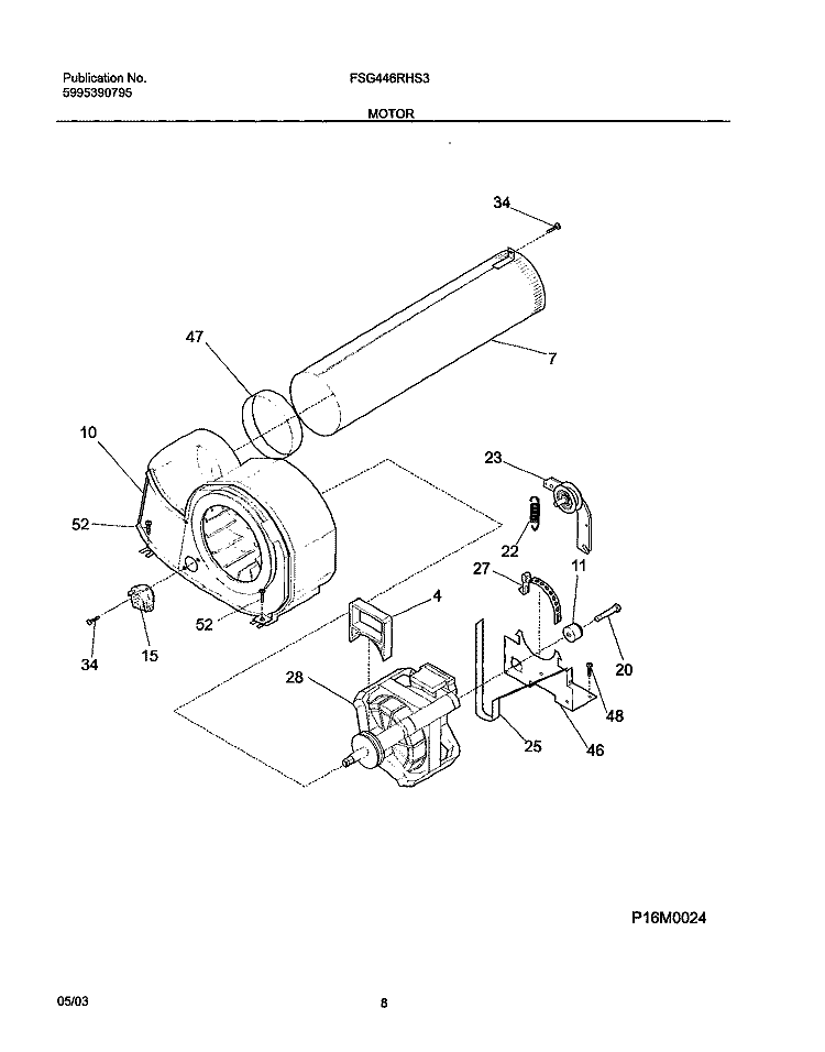 MOTOR Diagram and Parts List for FSG446RHS3  Frigidaire Dryer