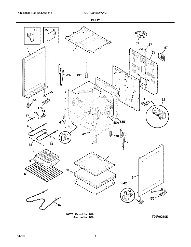 BODY Diagram and Parts List for CCRE312GWWC  Crosley Range