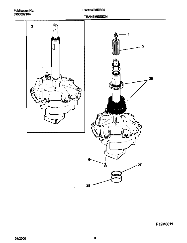 TRANSMISSION Diagram and Parts List for FWX233MRES0  Frigidaire Washer