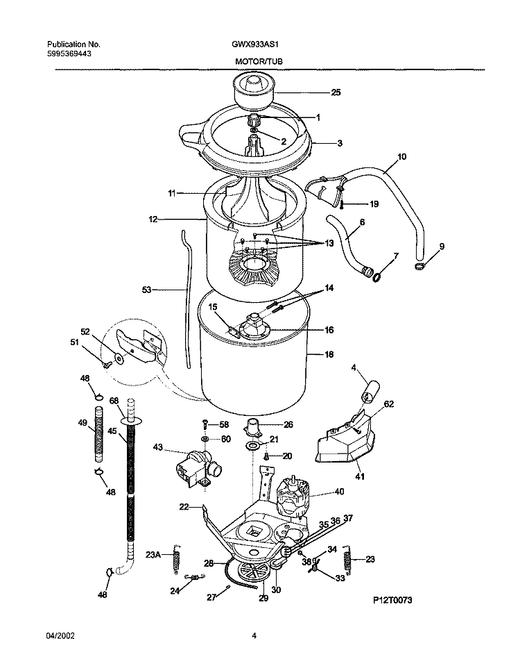 WSHR MTR, HOSE Diagram and Parts List for GWX933AS1  Gibson Washer