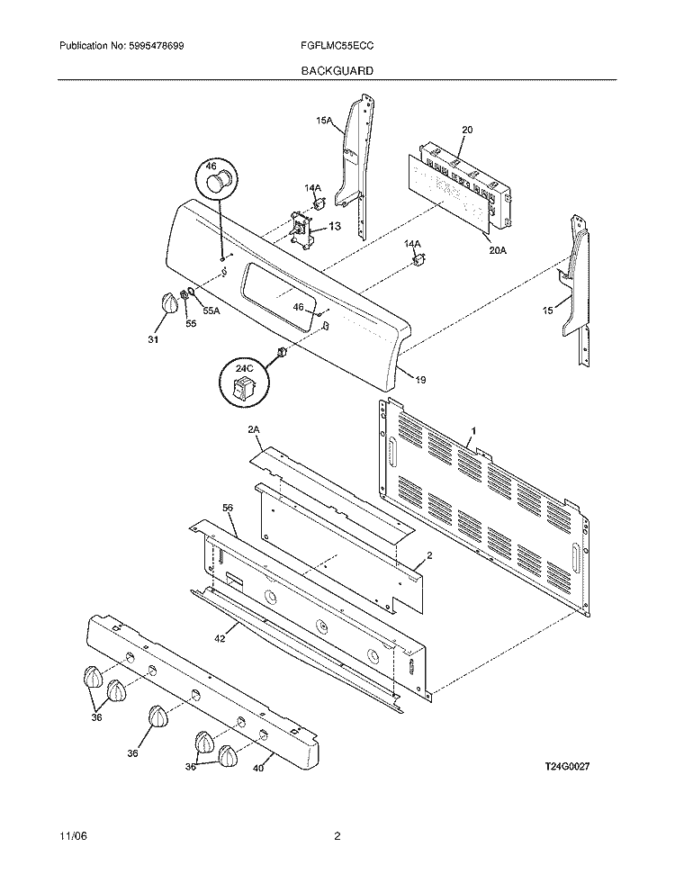 BACKGUARD Diagram and Parts List for FGFLMC55ECC  Frigidaire Range