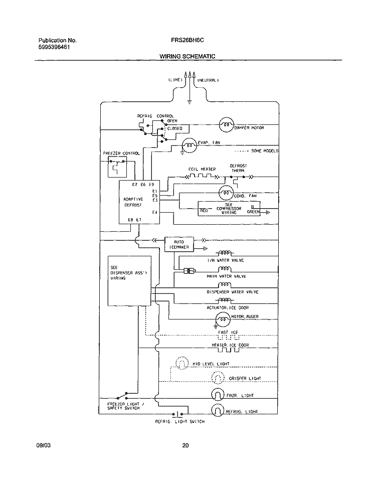 WIRING SCHEMATIC Diagram and Parts List for FRS26BH6CW2  Frigidaire Refrigerator