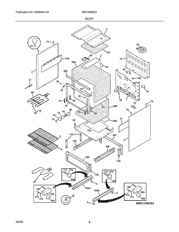 BODY Diagram and Parts List for BEC358ES3  Crosley Range