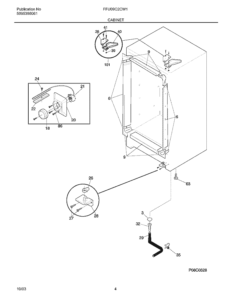 CABINET Diagram and Parts List for FFU09C2CW1  Frigidaire Freezer