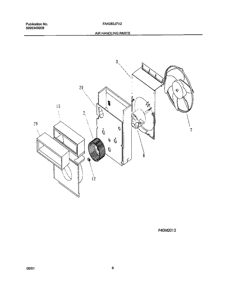 AIR HANDLING PARTS Diagram and Parts List for FAK083J7V2  Frigidaire Air Conditioner