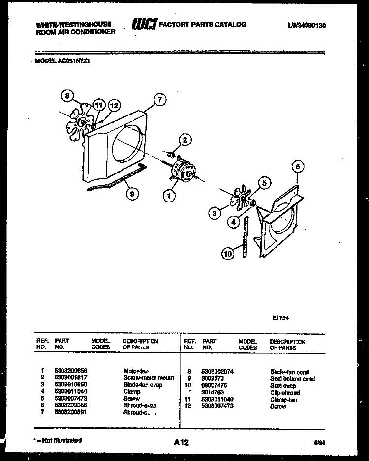 AIR HANDLING PARTS Diagram and Parts List for AC051N7Z1  Frigidaire Air Conditioner