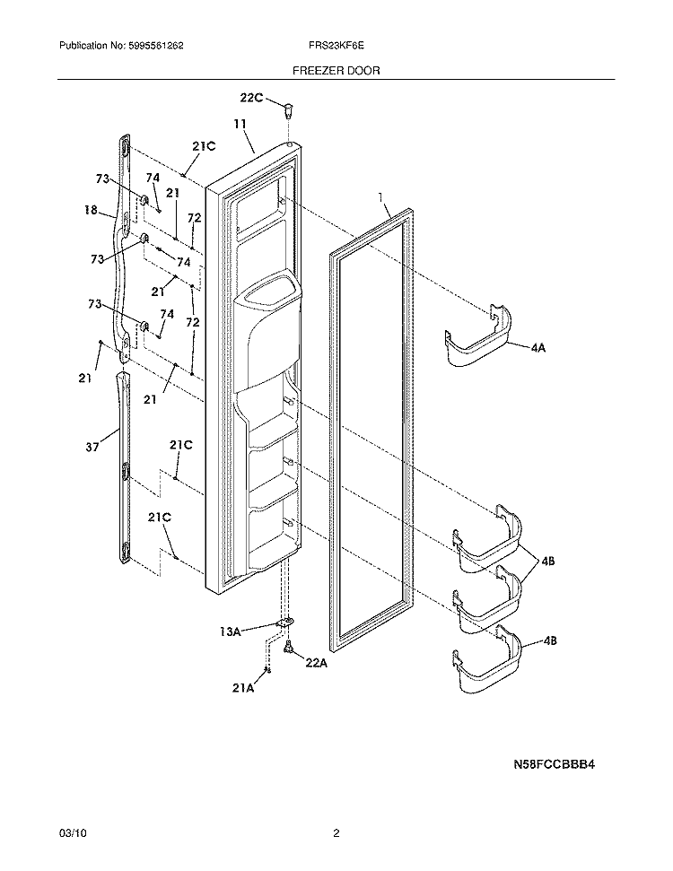 FREEZER DOOR Diagram and Parts List for FRS23KF6EME  Frigidaire Refrigerator