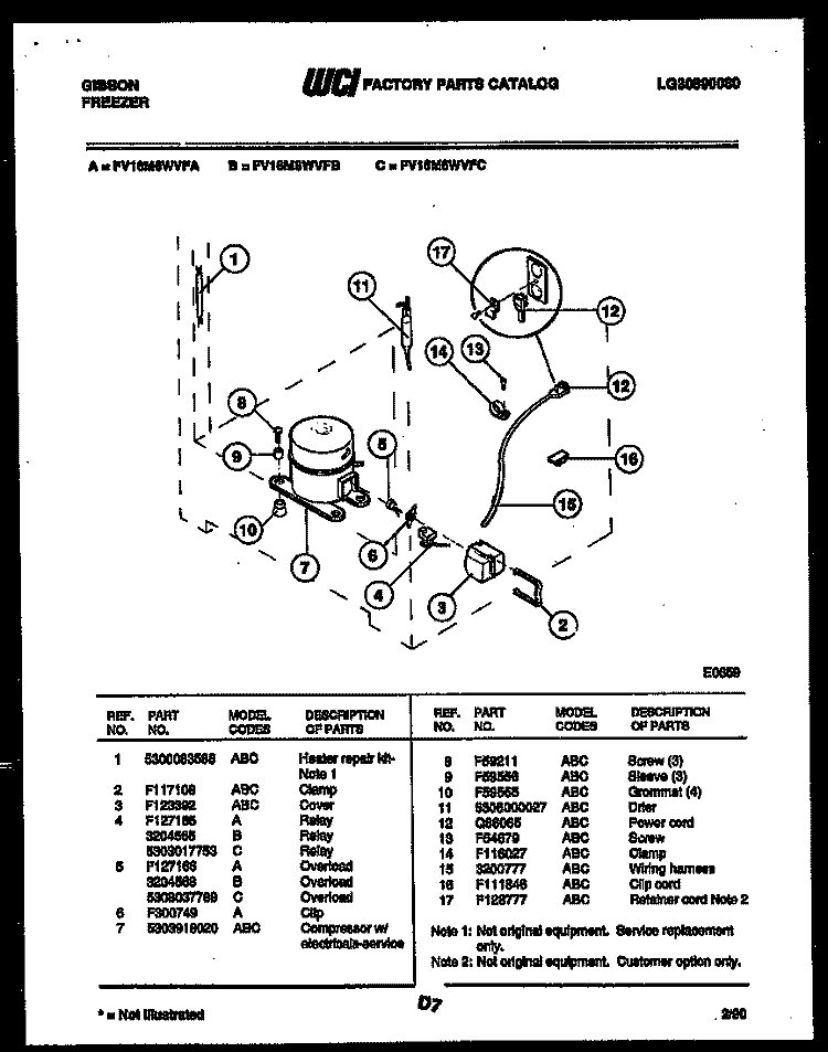 COMPRESSOR AND ELECTRICAL PARTS Diagram and Parts List for FV16M6WVFA  Gibson Freezer