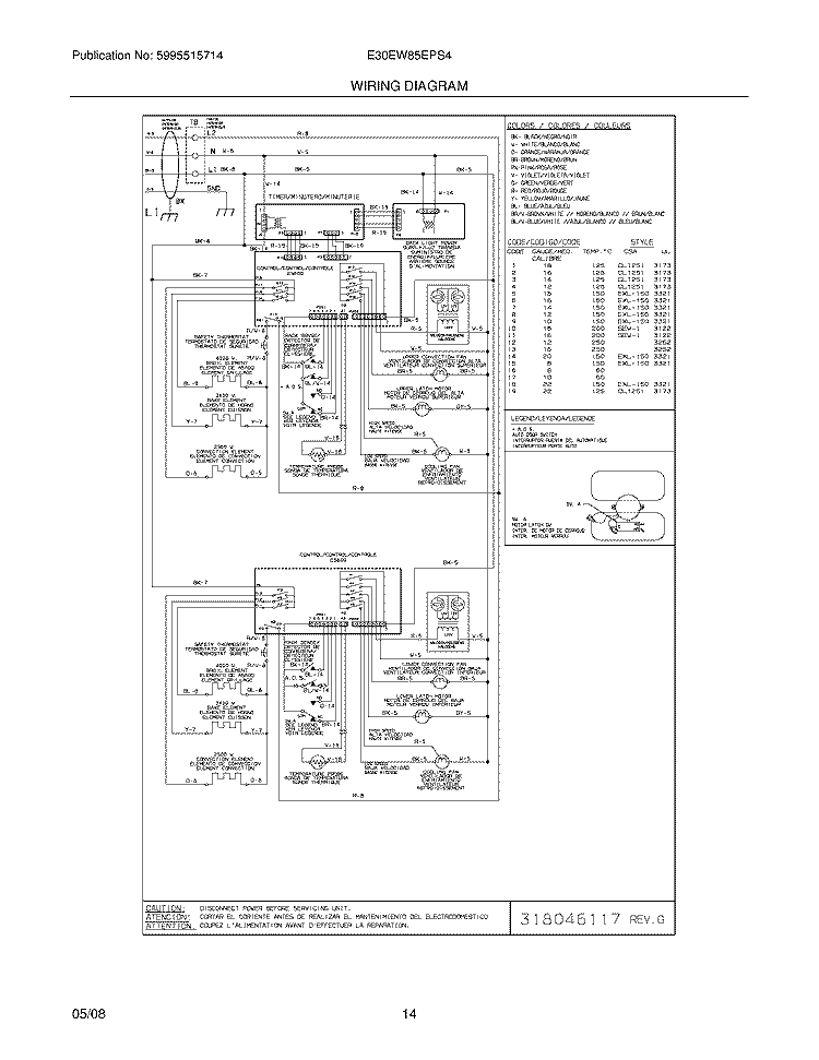 WIRING DIAGRAM Diagram and Parts List for E30EW85EPS4  Electrolux Wall Oven