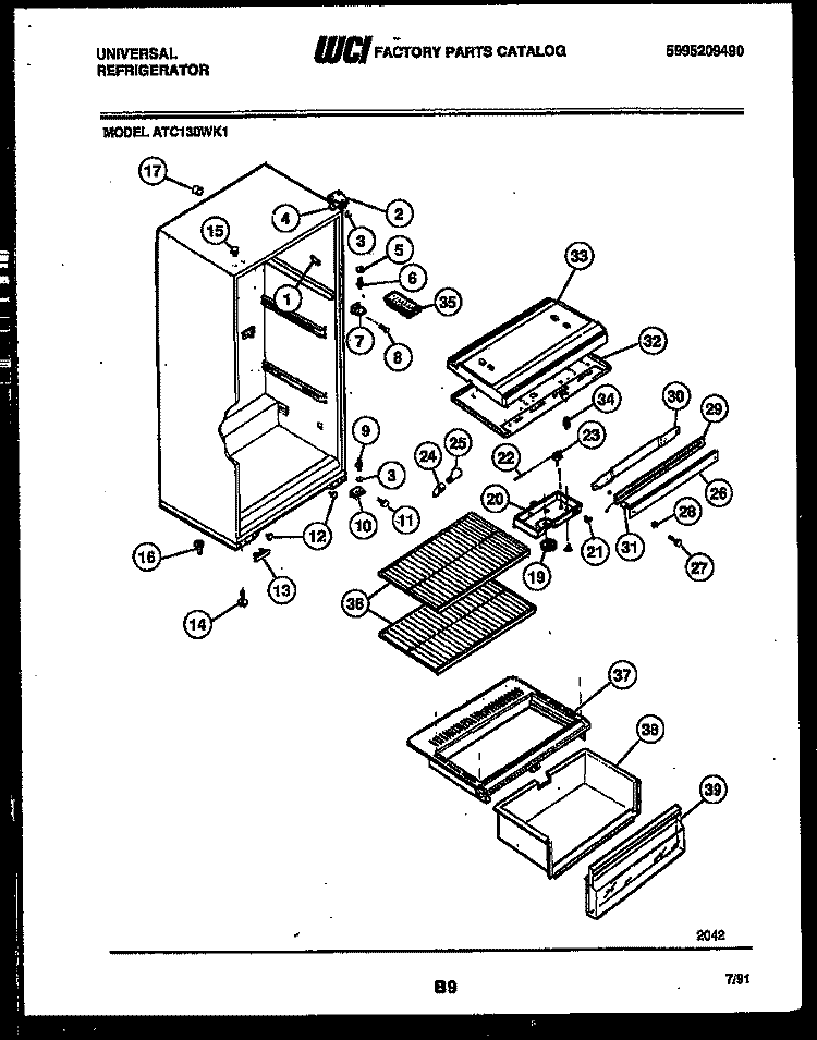 CABINET PARTS Diagram and Parts List for ATC130WKW1  Frigidaire Refrigerator