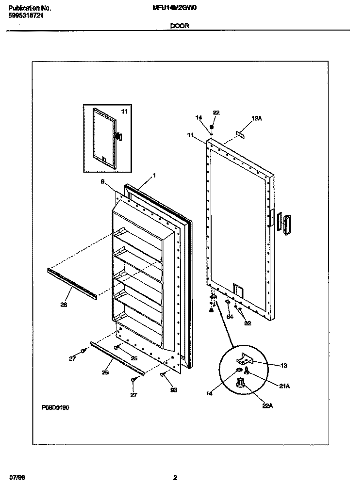 DOOR Diagram and Parts List for MFU14M2GW0  Frigidaire Freezer