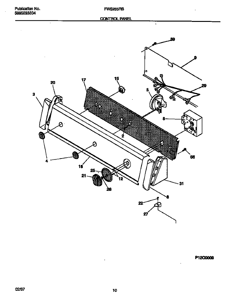 CONTROL PANEL Diagram and Parts List for FWS235RBS3  Frigidaire Washer