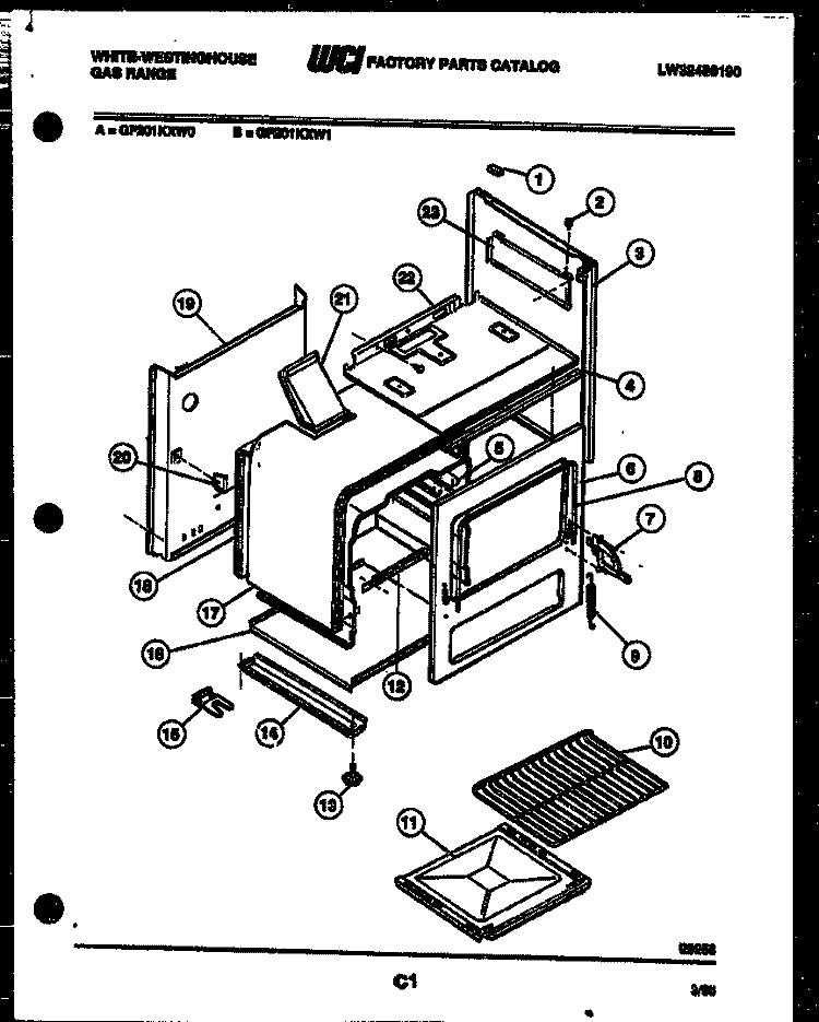 BODY PARTS Diagram and Parts List for GF201KXD1  Frigidaire Range