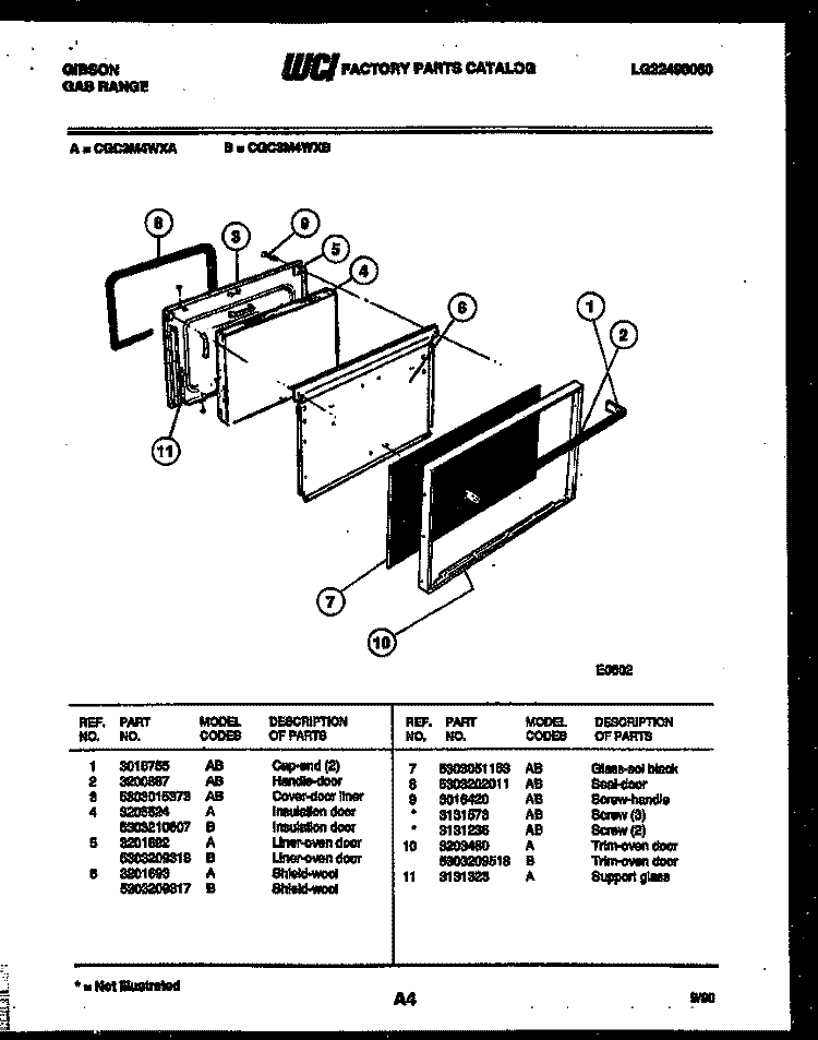 DOOR PARTS Diagram and Parts List for CGC3M4WXA  Gibson Range