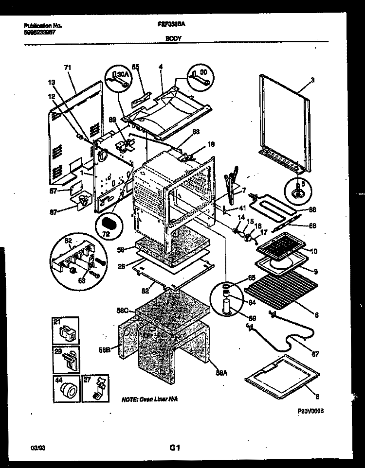 BODY PARTS Diagram and Parts List for FEF350BAWA  Frigidaire Range