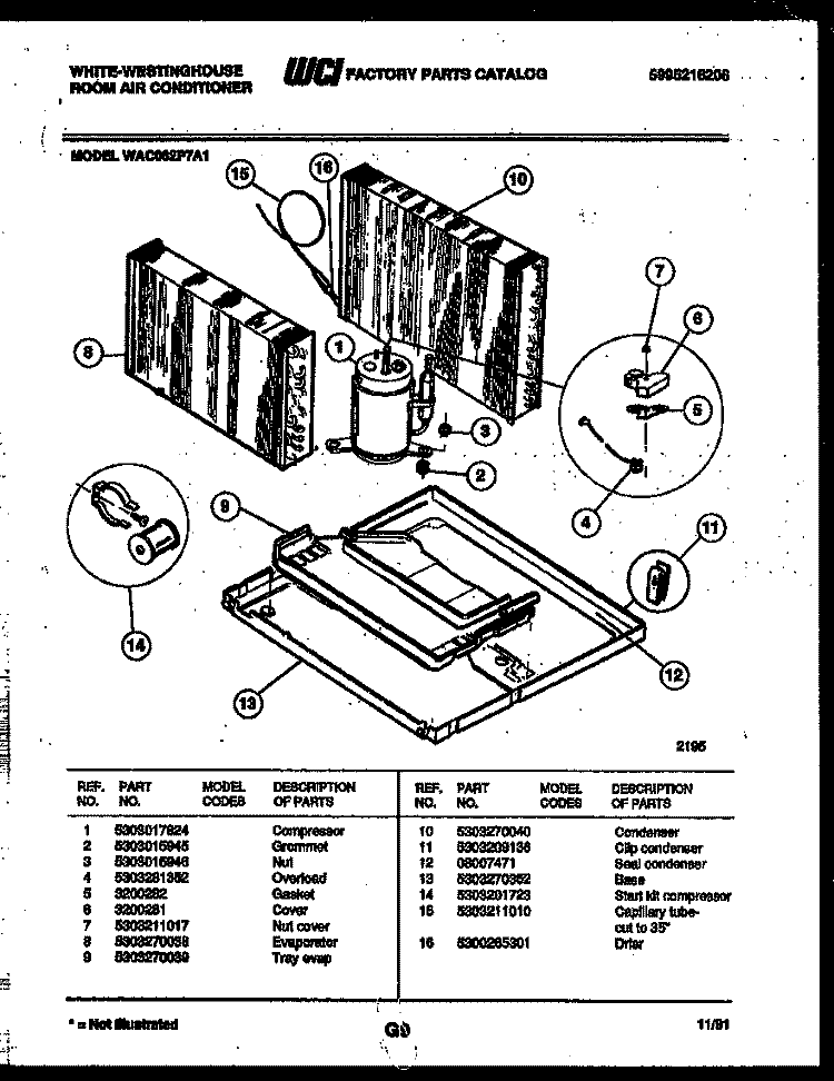 SYSTEM PARTS Diagram and Parts List for WAC062P7A1  Frigidaire Air Conditioner
