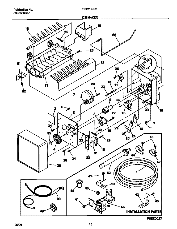 ICEMAKER Diagram and Parts List for FRT21IQRJW0  Frigidaire Refrigerator