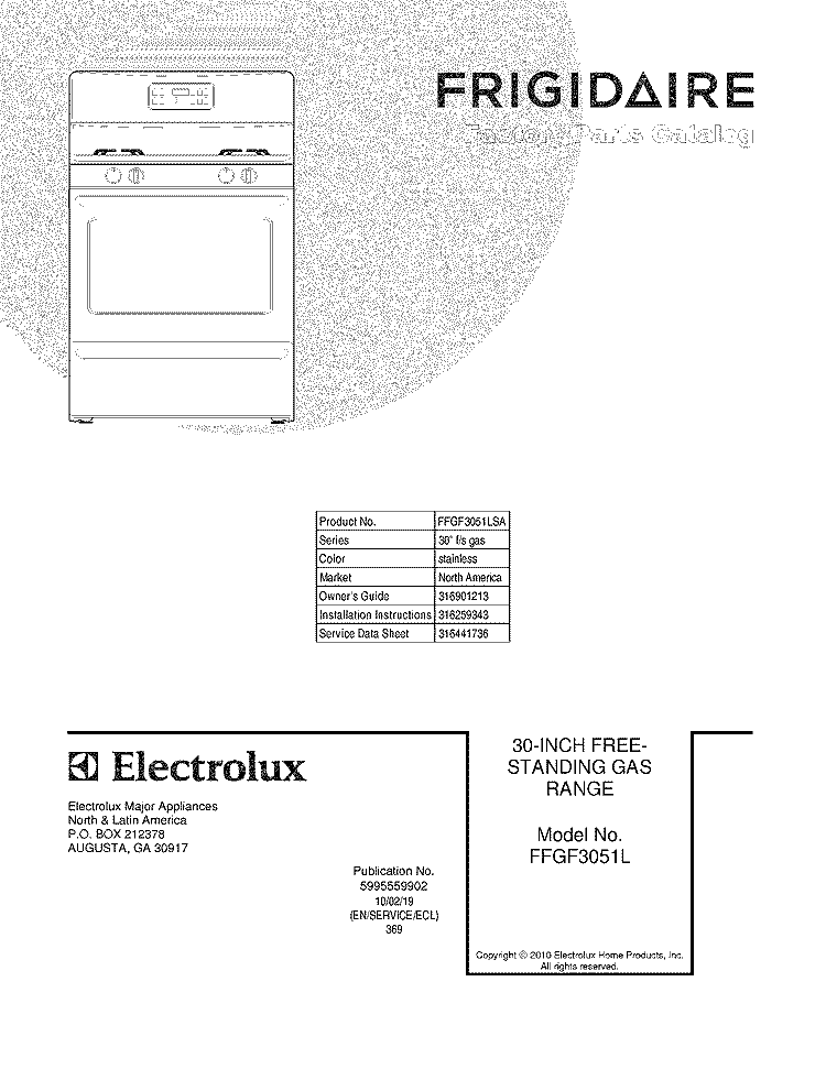 COVER Diagram and Parts List for FFGF3051LSA  Frigidaire Range