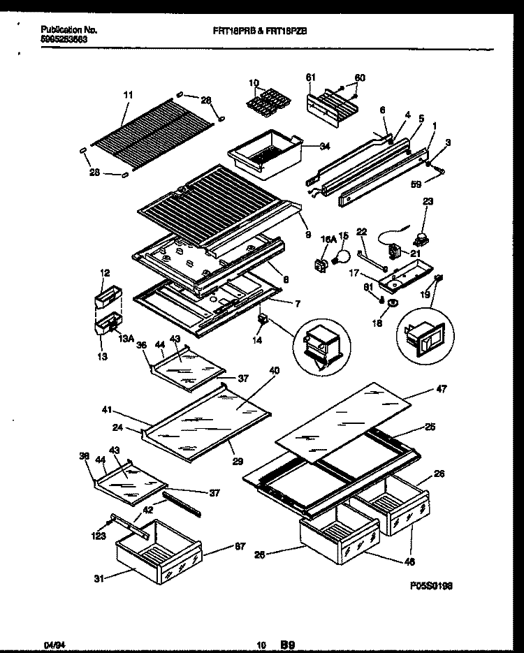 SHELVES AND SUPPORTS Diagram and Parts List for FRT18PRBW0  Frigidaire Refrigerator