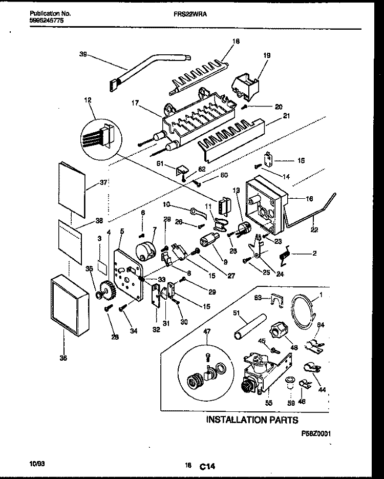 ICE MAKER AND INSTALLATION PARTS Diagram and Parts List for FRS22WRAD2  Frigidaire Refrigerator