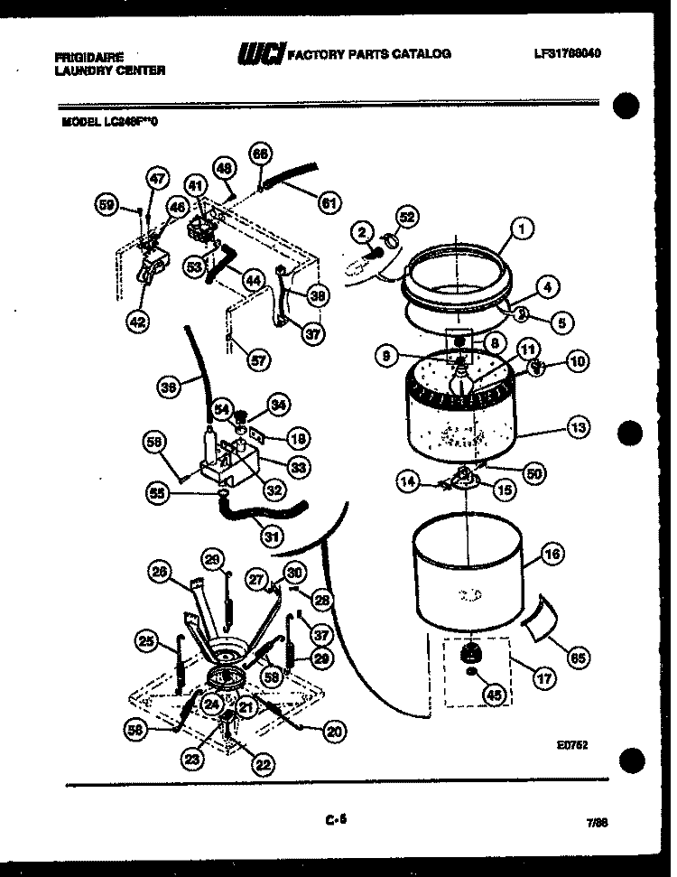 TUBS, WATER VALVE AND LID SWITCH Diagram and Parts List for LC248FL0  Frigidaire Washer
