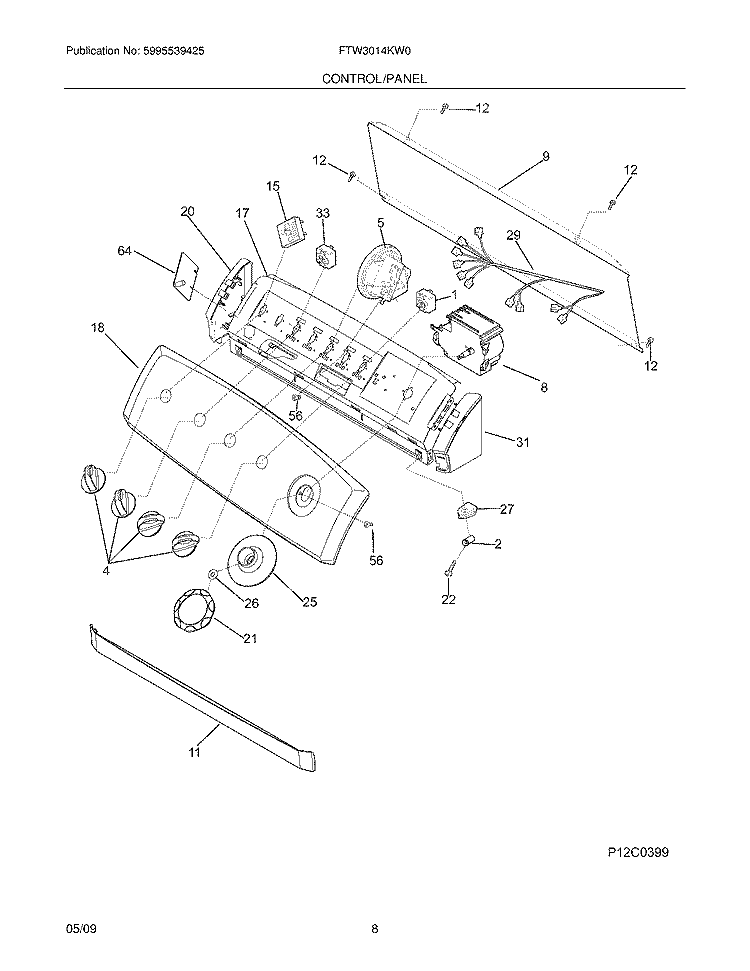 CONTROL/PANEL Diagram and Parts List for FTW3014KW0  Frigidaire Washer