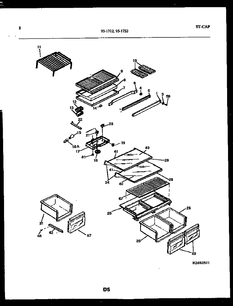 SHELVES AND SUPPORTS Diagram and Parts List for 95-1712-23-00  Tappan Refrigerator