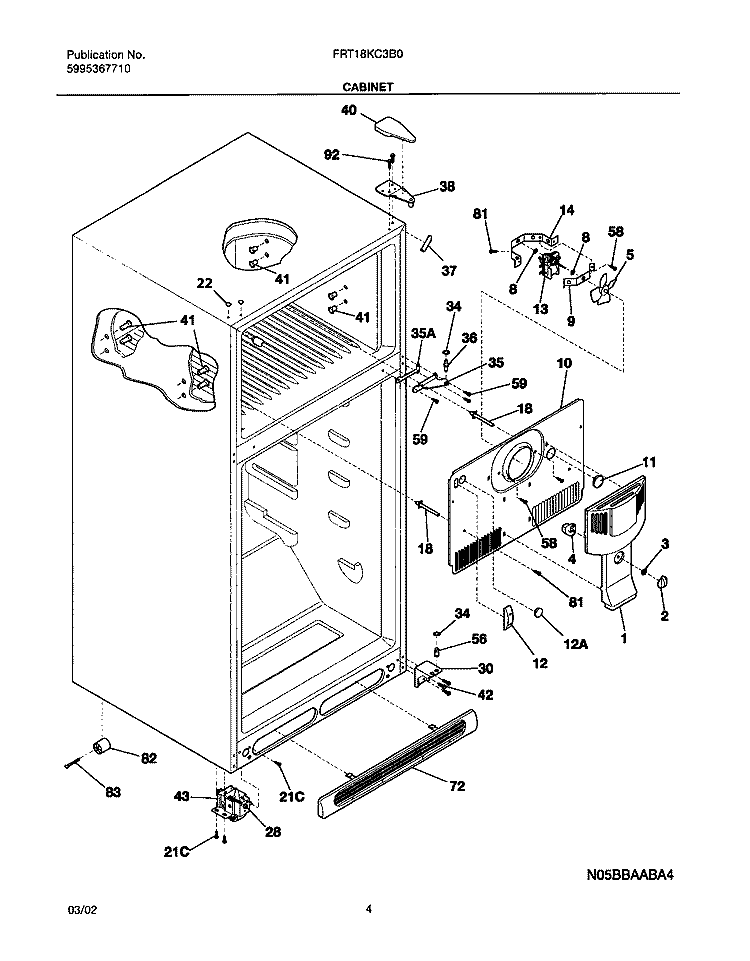 CABINET Diagram and Parts List for FRT18KC3BW0  Frigidaire Refrigerator