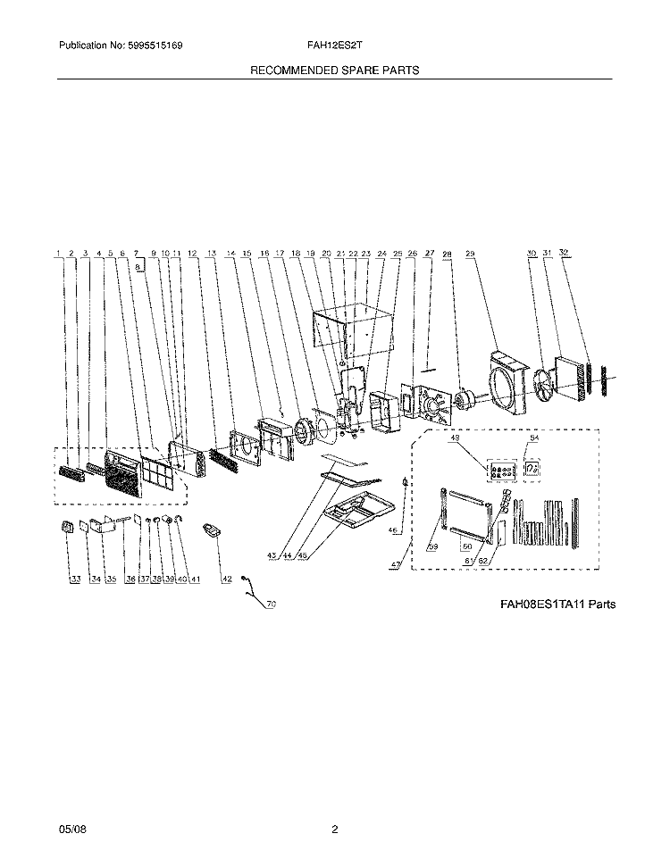 RECOMMENDED SPARE PARTS Diagram and Parts List for FAH12ES2TA11  Frigidaire Air Conditioner