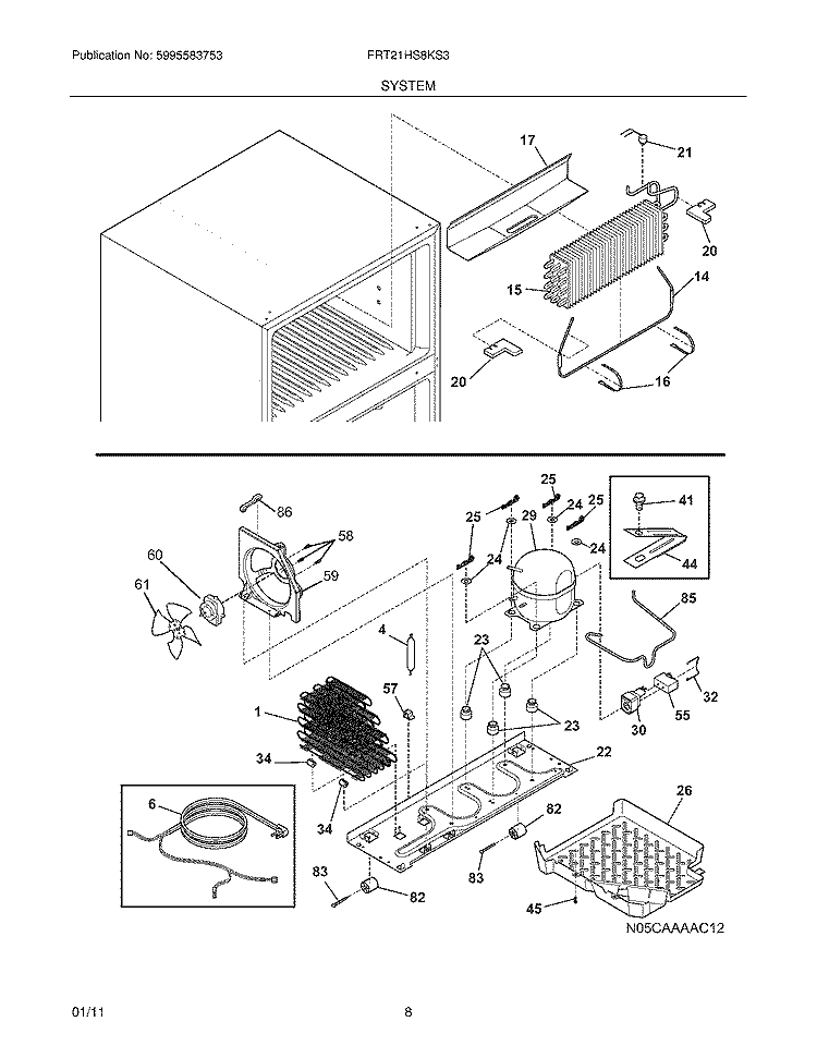 SYSTEM Diagram and Parts List for FRT21HS8KS3  Frigidaire Refrigerator