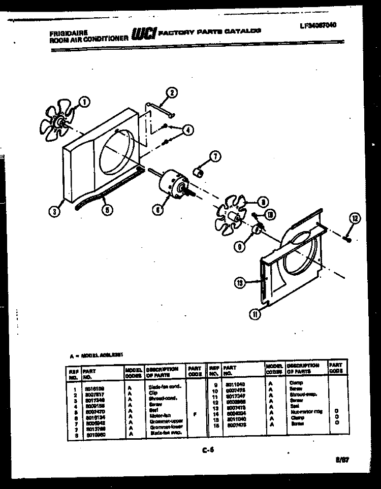 AIR HANDLING PARTS Diagram and Parts List for A06LE3E1  Frigidaire Air Conditioner