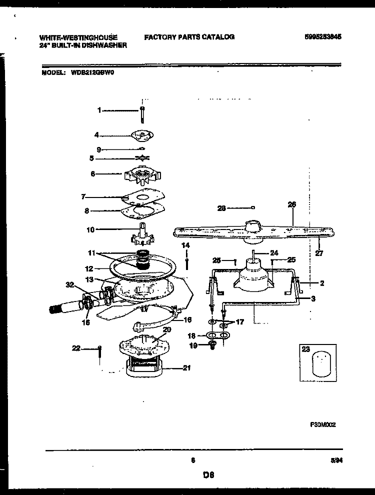 MOTOR PUMP PARTS Diagram and Parts List for WDB212GBW0  Frigidaire Dishwasher