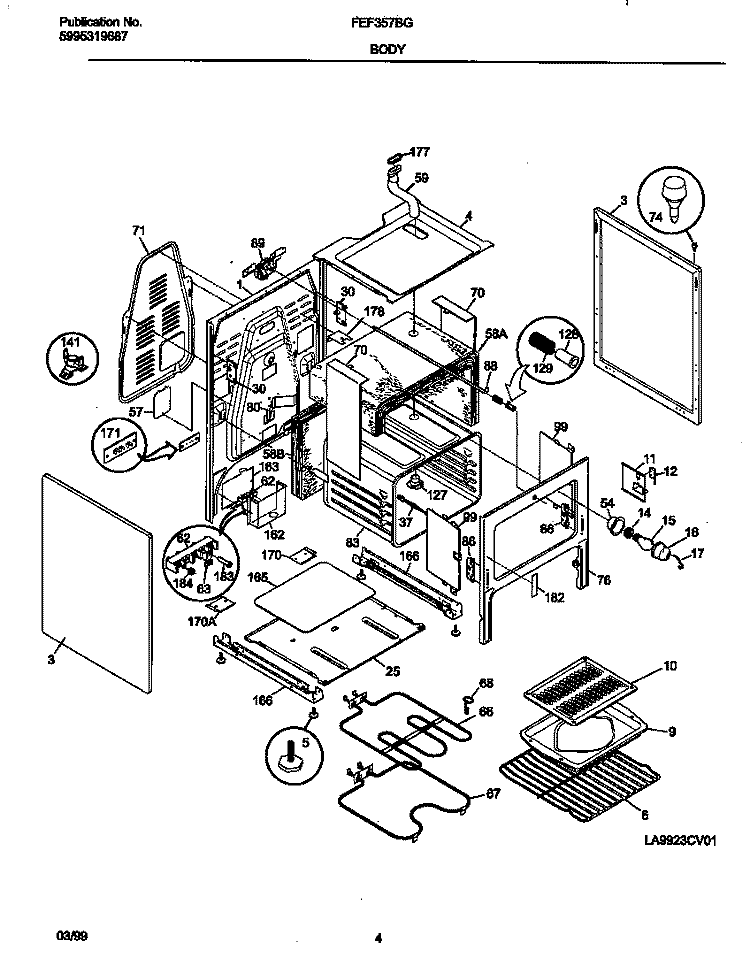 BODY Diagram and Parts List for FEF357BGWA  Frigidaire Range