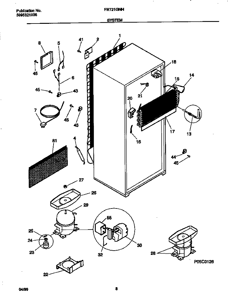SYSTEMS Diagram and Parts List for FRT21GNHW0  Frigidaire Refrigerator