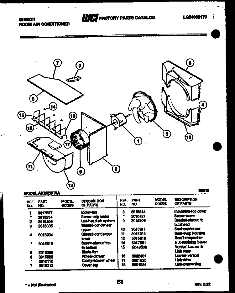 AIR HANDLING PARTS Diagram and Parts List for AK24E6RVA  Gibson Air Conditioner