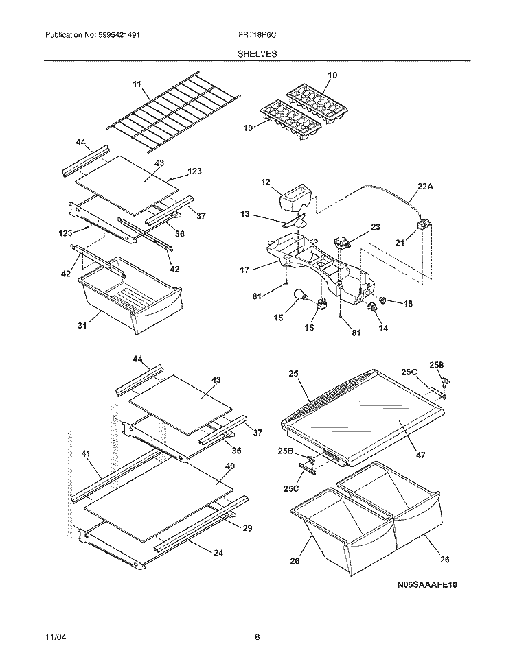 SHELVES Diagram and Parts List for FRT18P6CQ6  Frigidaire Refrigerator