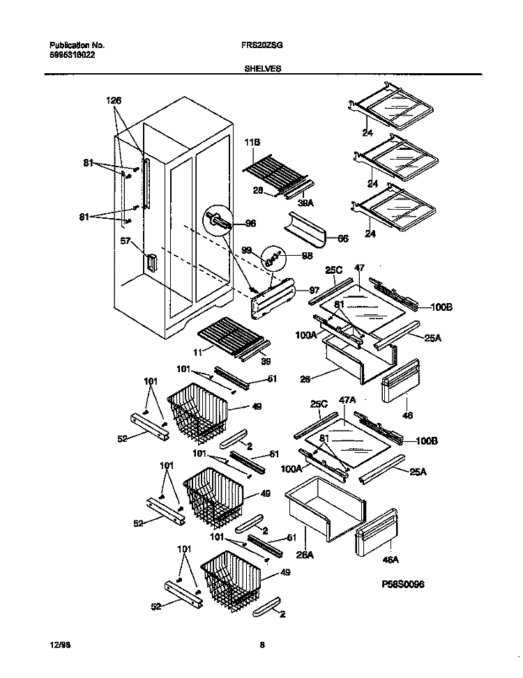 SHELVES Diagram and Parts List for FRS20ZSGB2  Frigidaire Refrigerator