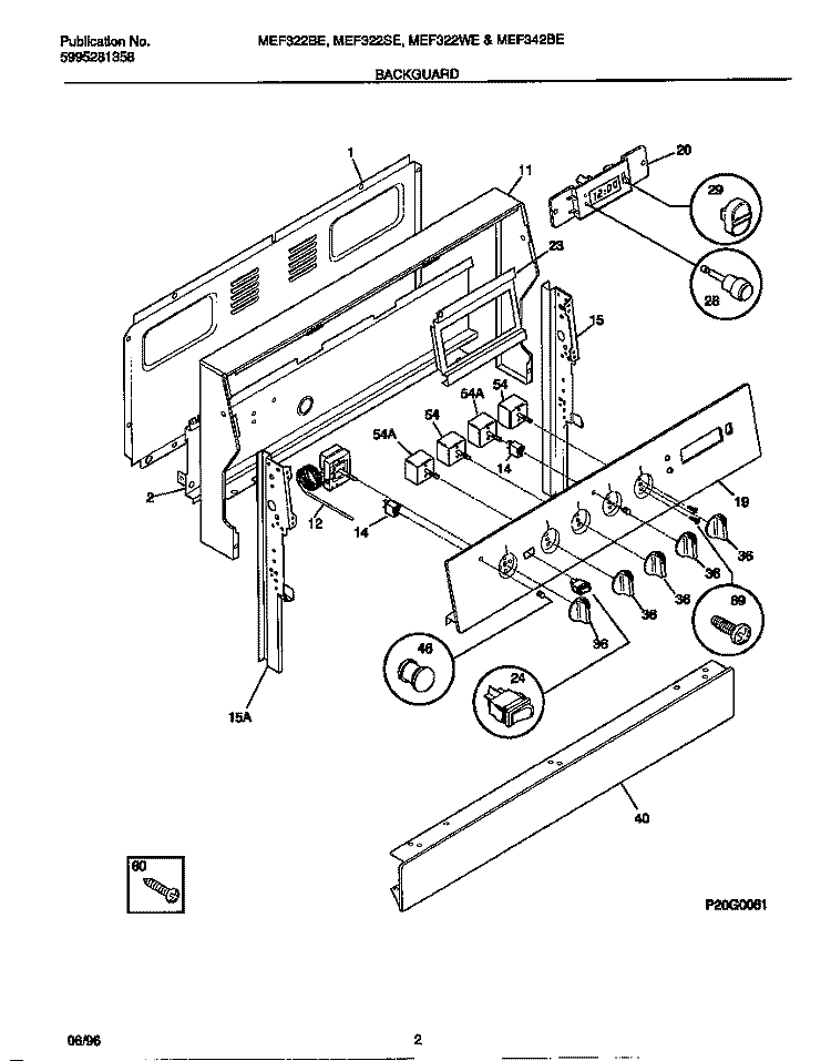 BACKGUARD Diagram and Parts List for MEF322WESA  Frigidaire Range