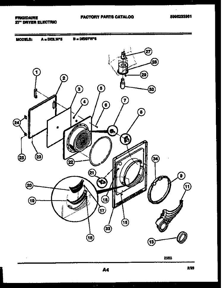 DOOR PARTS Diagram and Parts List for DEISFL5  Frigidaire Dryer