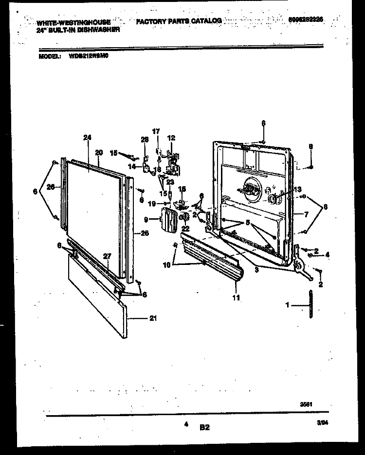 DOOR PARTS Diagram and Parts List for WDB212RBM0  Frigidaire Dishwasher